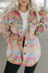Western Aztec Print Button Flap Pocket Shacket